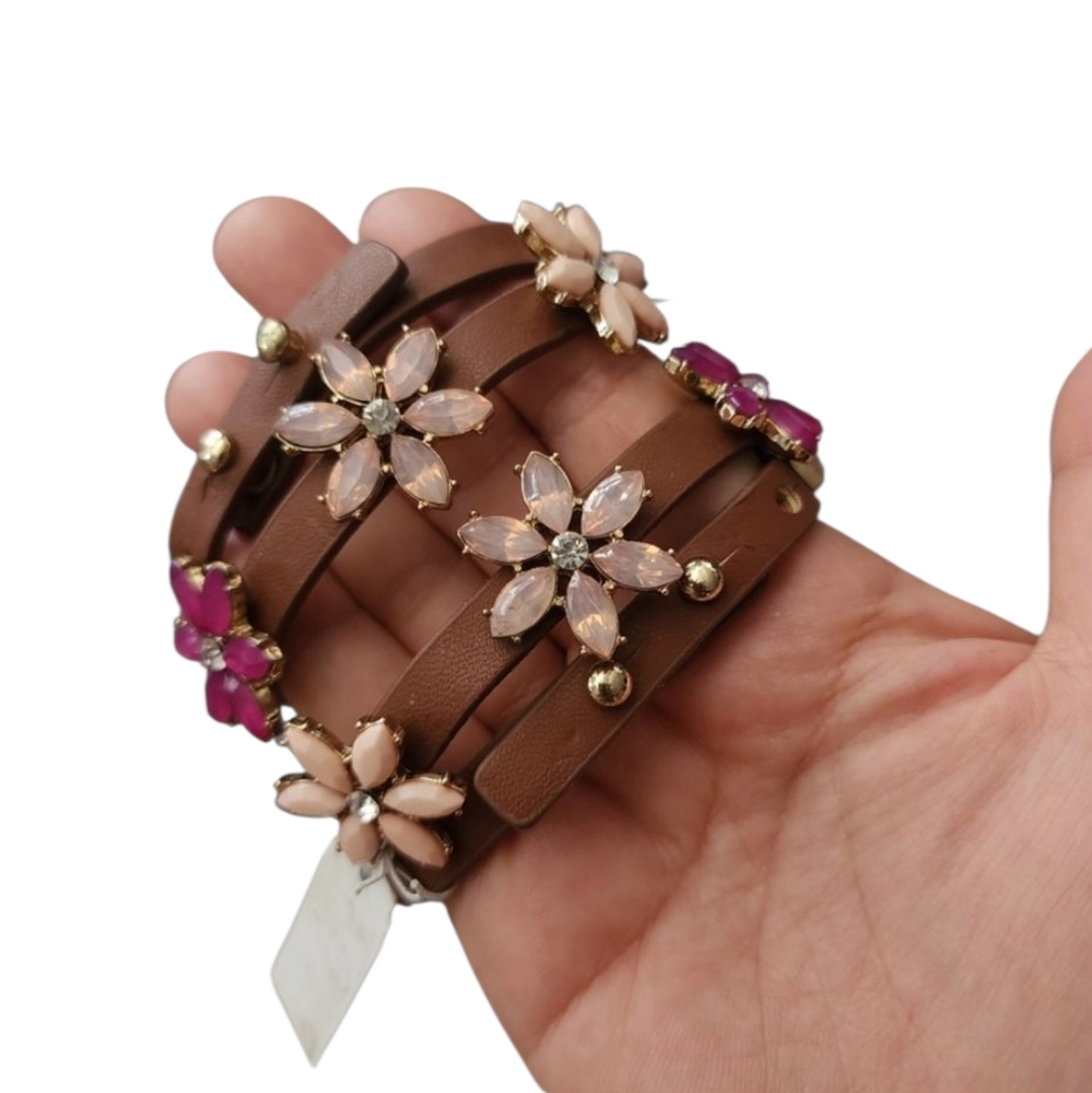 2 Christopher & Banks Brown Bracelet Choker with Flower Accents